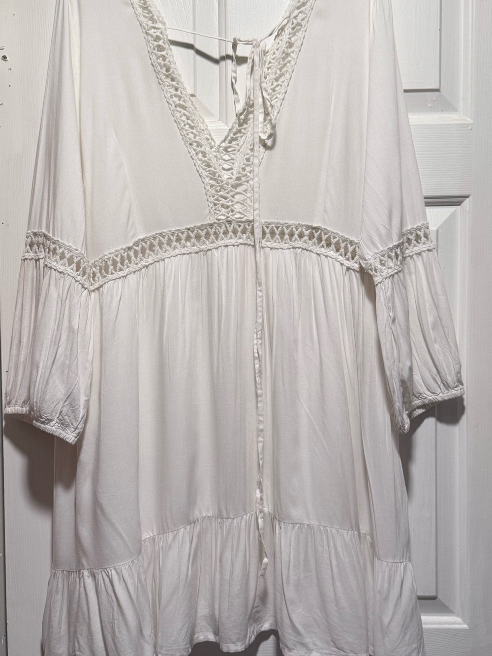 Haute Curve White Boho Crochet Trim Tunic Dress
